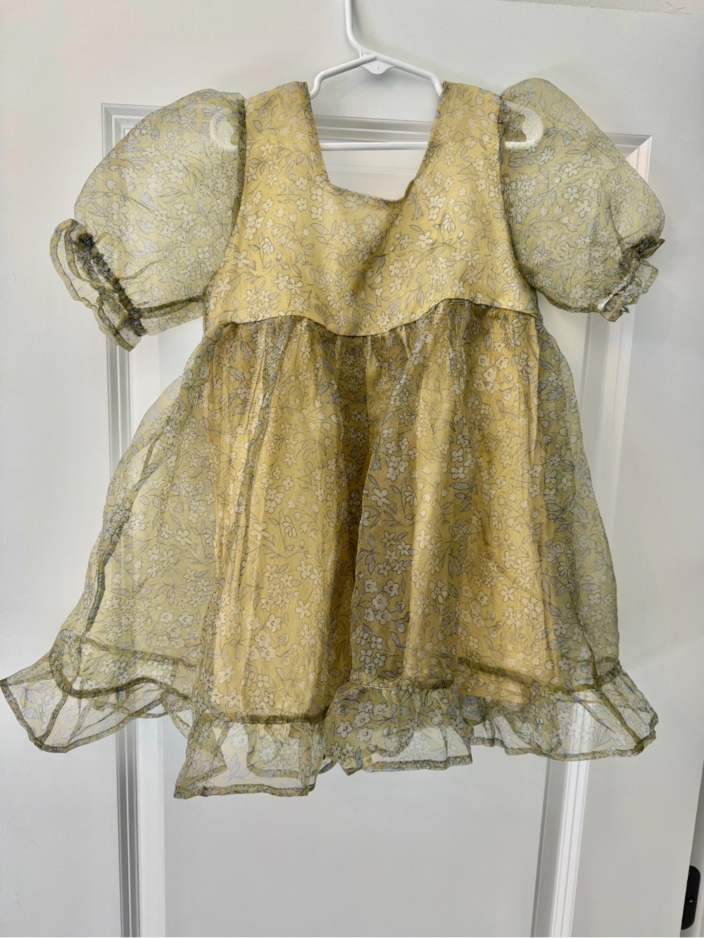 Yellow Floral Puff-Sleeve Girls' Party Dress
